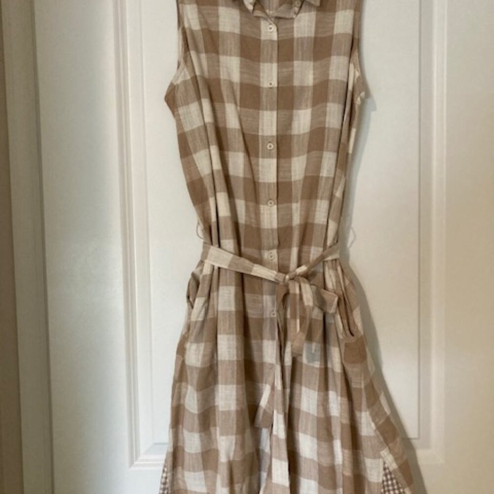 Dress, beige check, shirtdress style Size XL